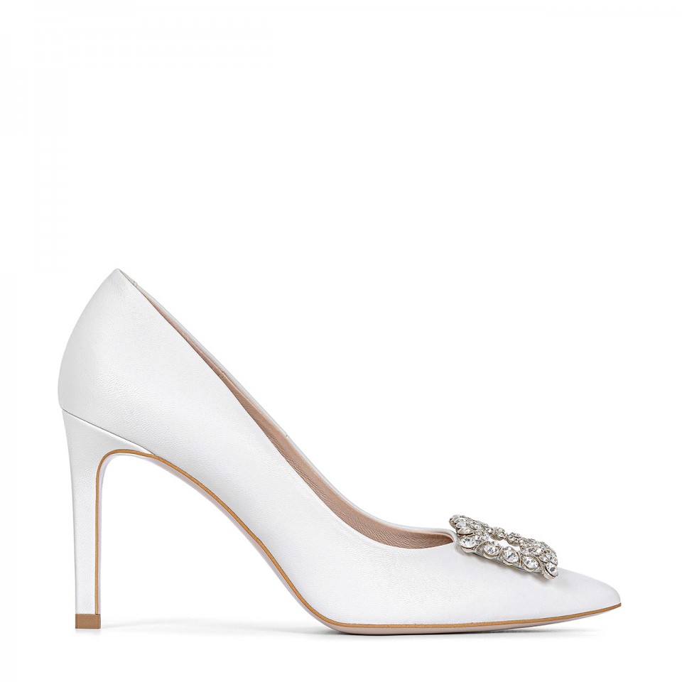 Bridal stiletto heels with diamond embellishments