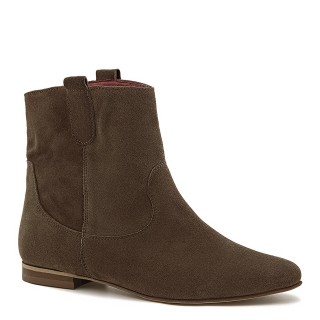 Brown velour slip-on ankle boots with a flat sole