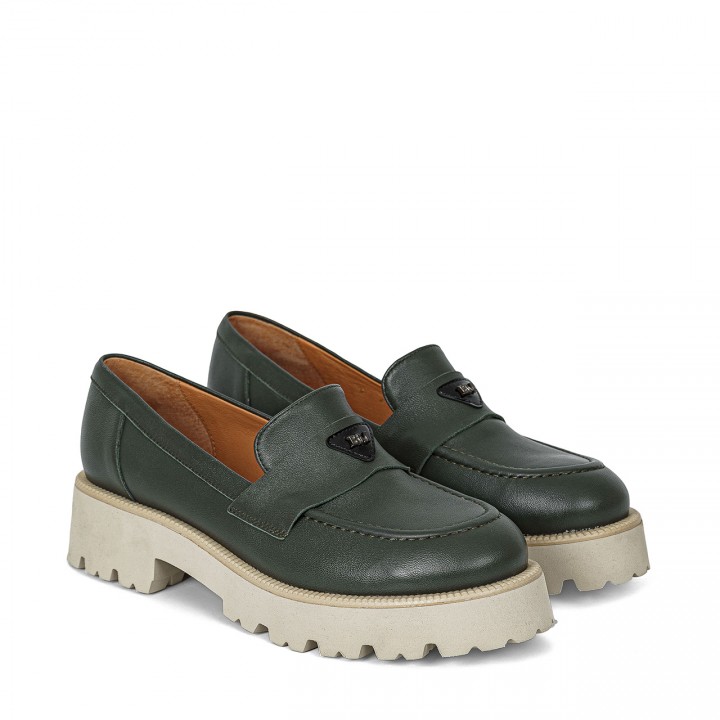 Leather moccasins in khaki