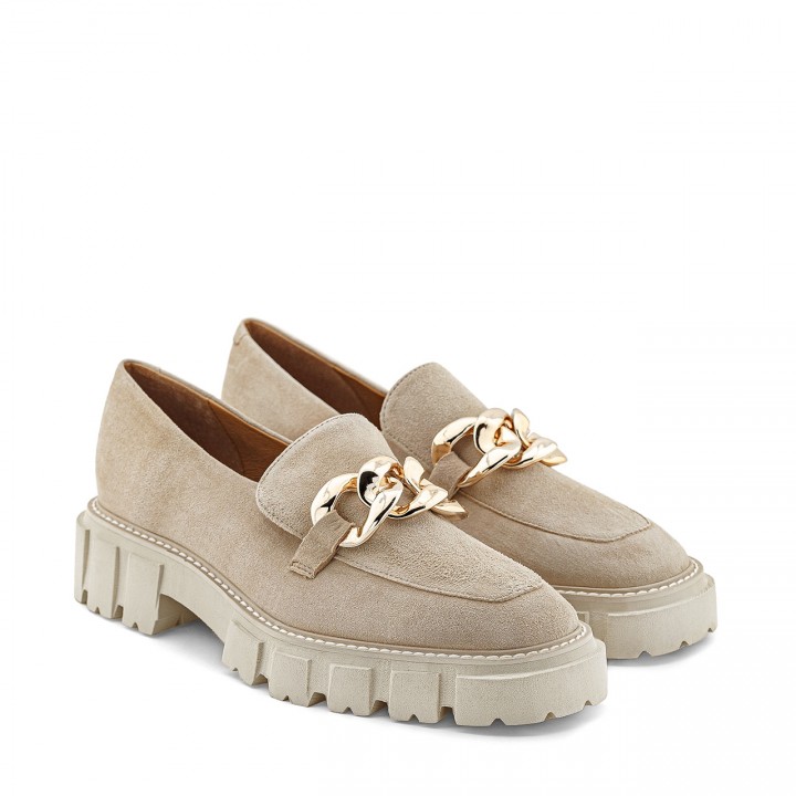 Beige loafers with a thick sole