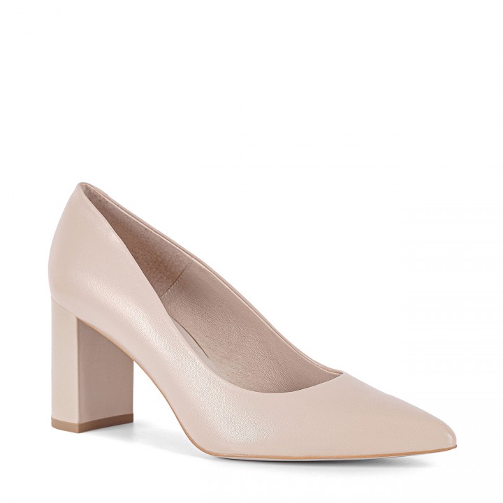 Classic beige pumps with a comfortable high heel