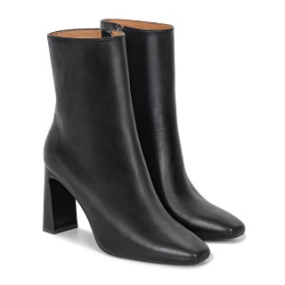 Black leather ankle boots with a slightly square toe