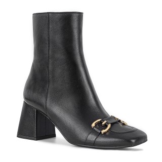 Black stable-heeled ankle boots with square toes