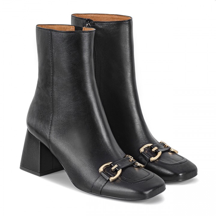 Leather ankle boots with gold decoration