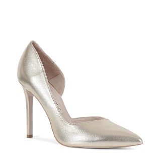 Golden pumps made of natural grain leather with a high stiletto of 10.5 cm