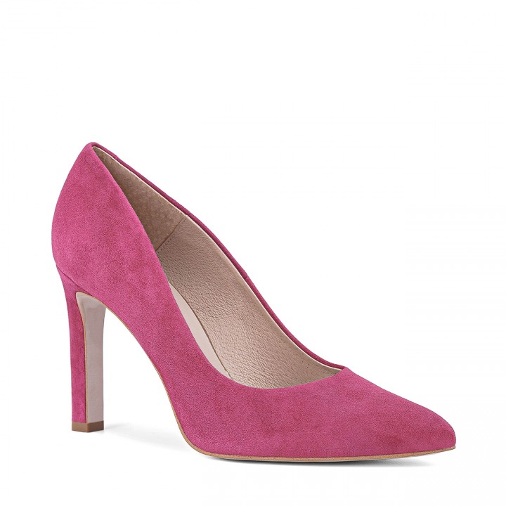 Pumps made of natural fuchsia suede leather with a stable 9 cm heel