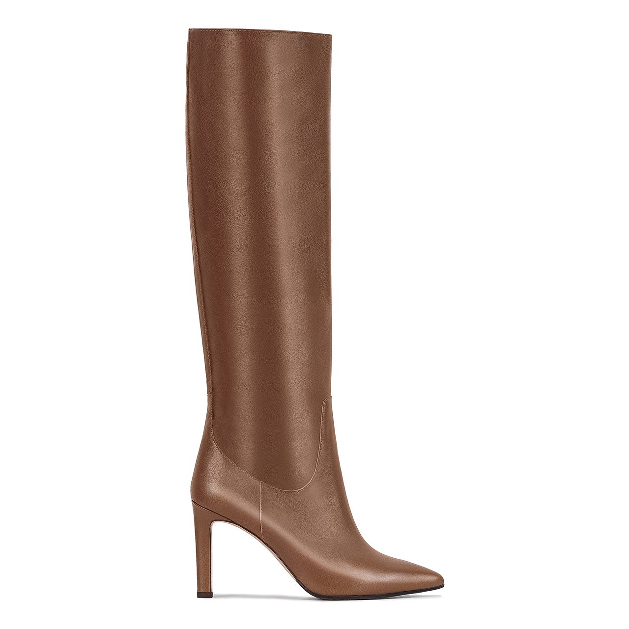 Natural grain leather, light brown high boots, boasting a 9 cm high heel