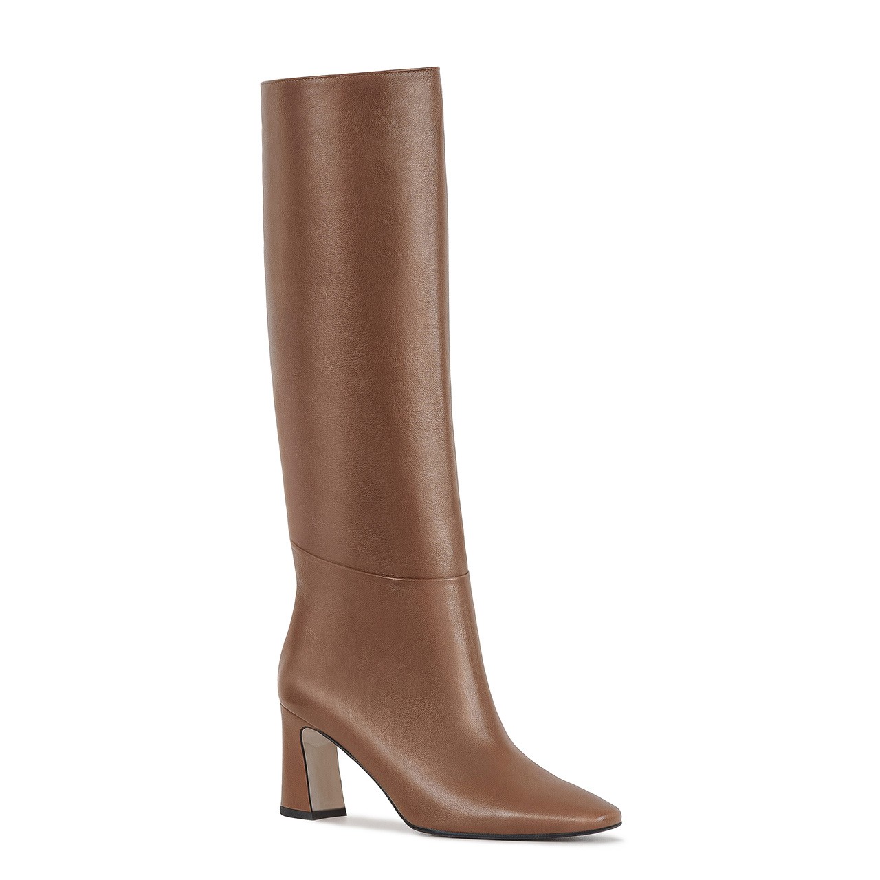 Light brown leather boots with a thick 9 cm heel