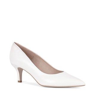 Wedding pumps with a low heel made of natural grain leather in white