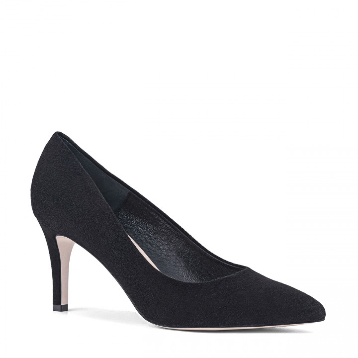 Elegant suede pumps with a low heel in black