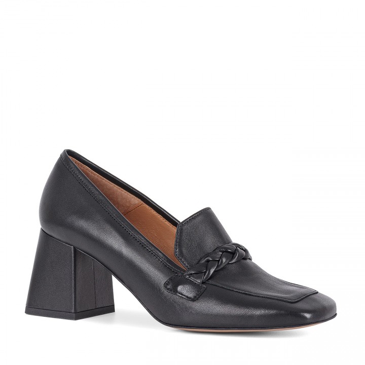 Black pumps made of natural goat leather with a high heel