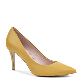 Elegant chamomile-colored leather high heels