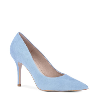 Blue high-heeled shoes made of natural suede leather