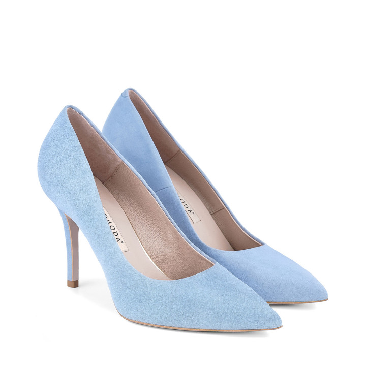 Blue high-heeled shoes made of natural suede leather