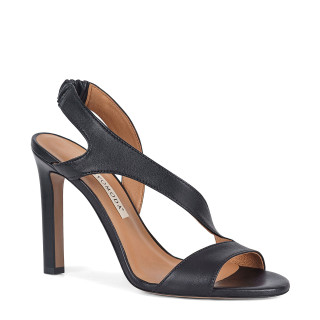 Black sandals made of natural grain leather with a high heel