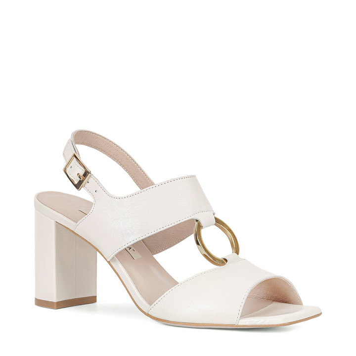 Cream-colored high-heeled sandals made of natural leather