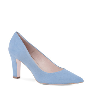 Blue high-heeled pumps made of natural suede leather