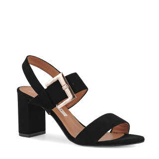 Classic black sandals made of natural suede leather with a high heel
