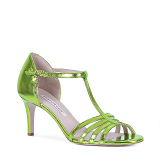 Extraordinary party dress sandals made of natural, green grain leather