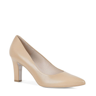 Classic beige pumps with a comfortable low heel