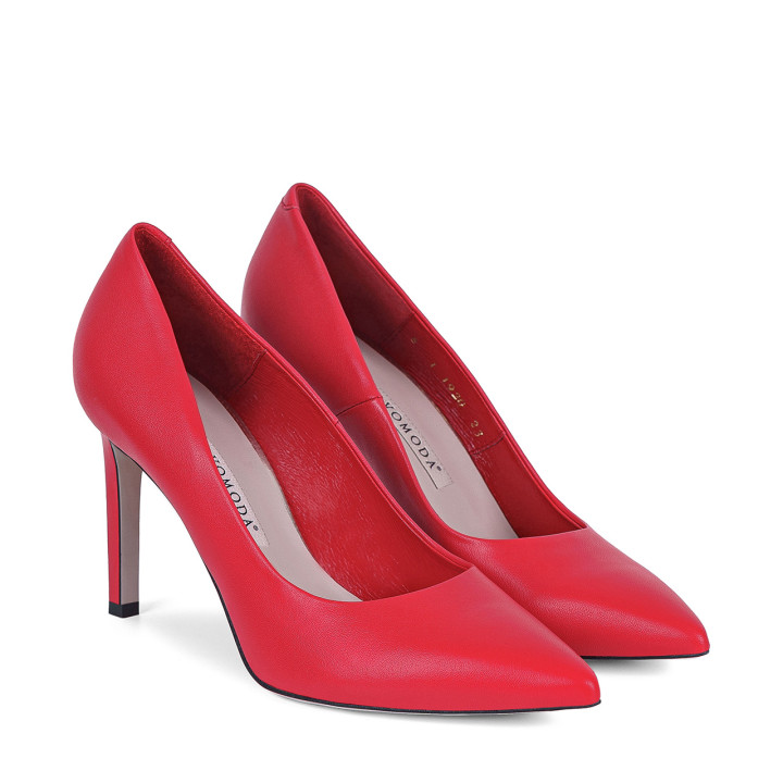 Red high heels made of natural grain leather