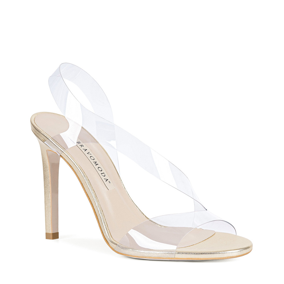 Women’s golden sandals with a high heel