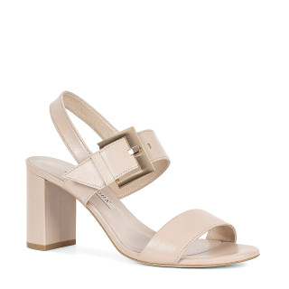 Beige sandals made of natural leather with a stable heel