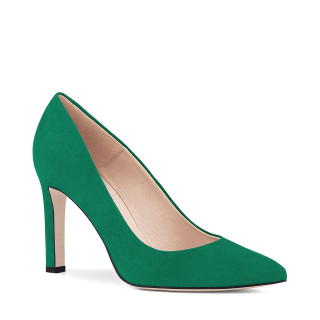 Green pumps made of natural suede leather with a 9 cm heel
