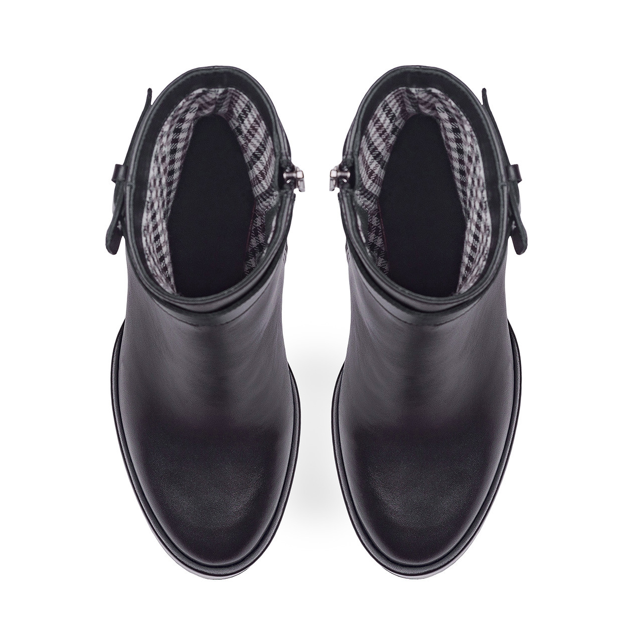 Handmade black leather ankle boots on the platform heel