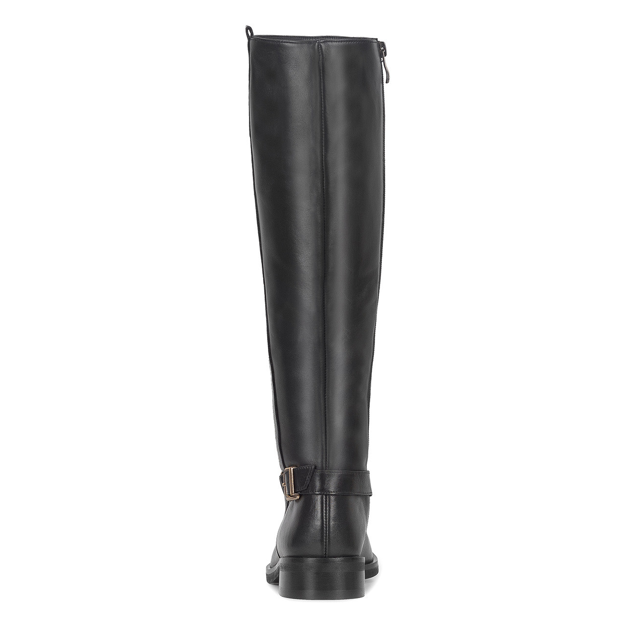 Black leather women’s knee high boots with a flat heels