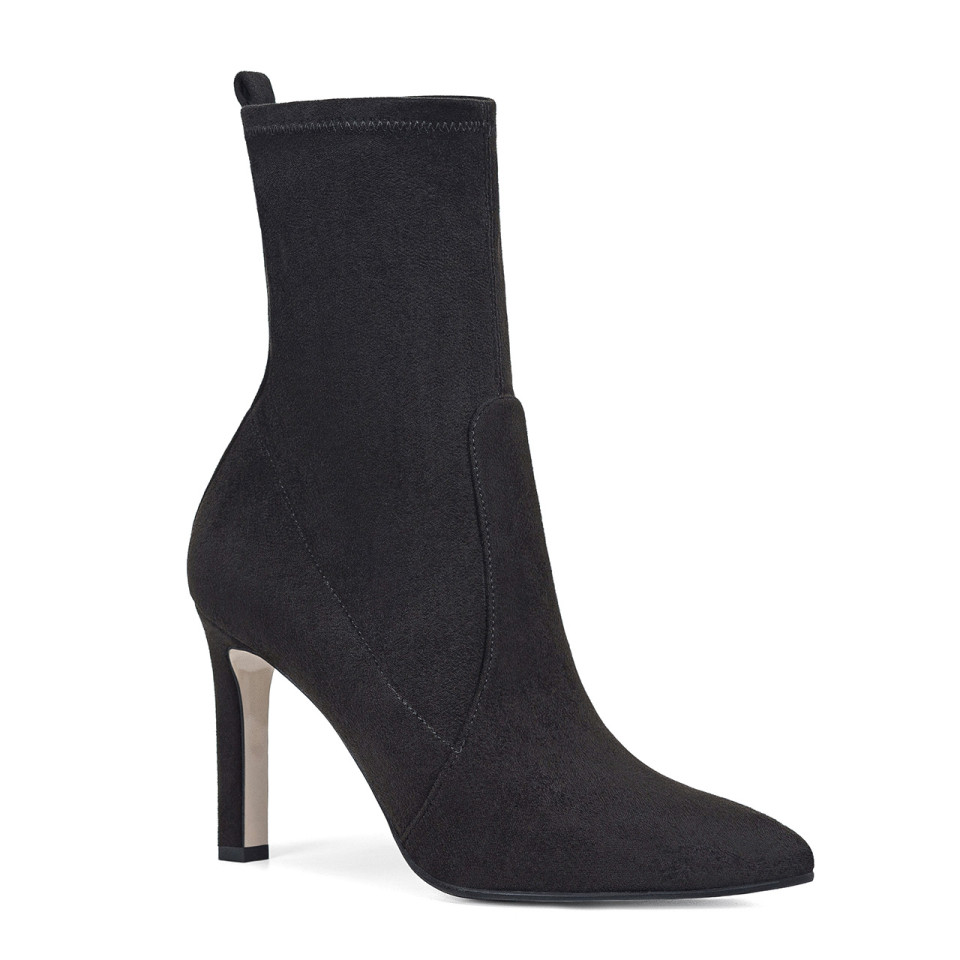 Women's black high heel boots made of elastic fabric