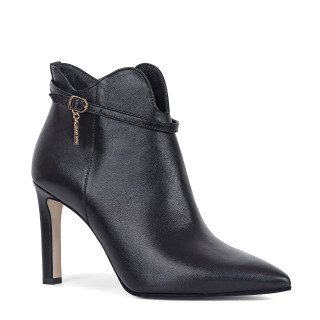Elegant black premium leather ankle boots with a high heel