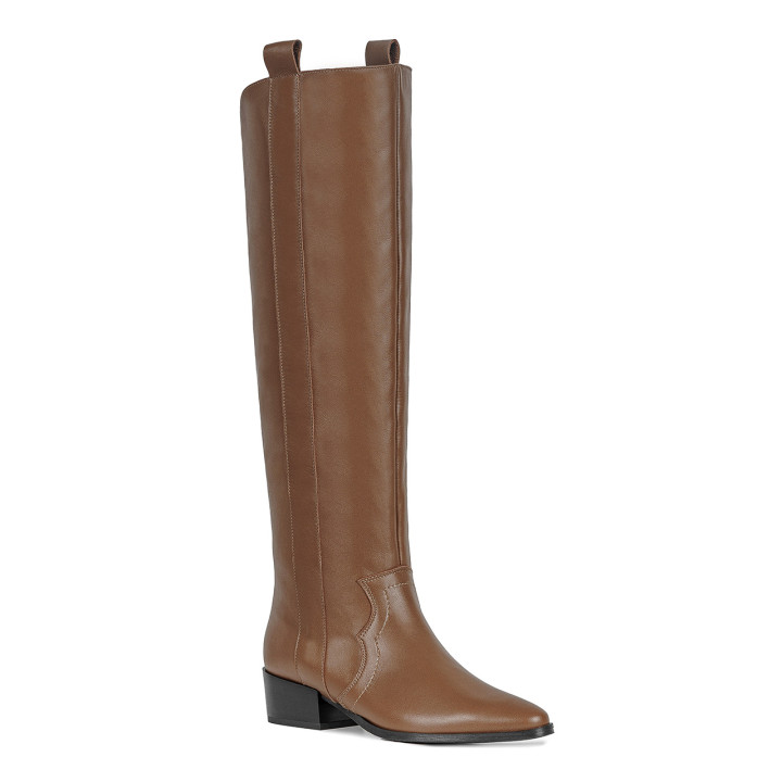 Women's brown leather thigh boots