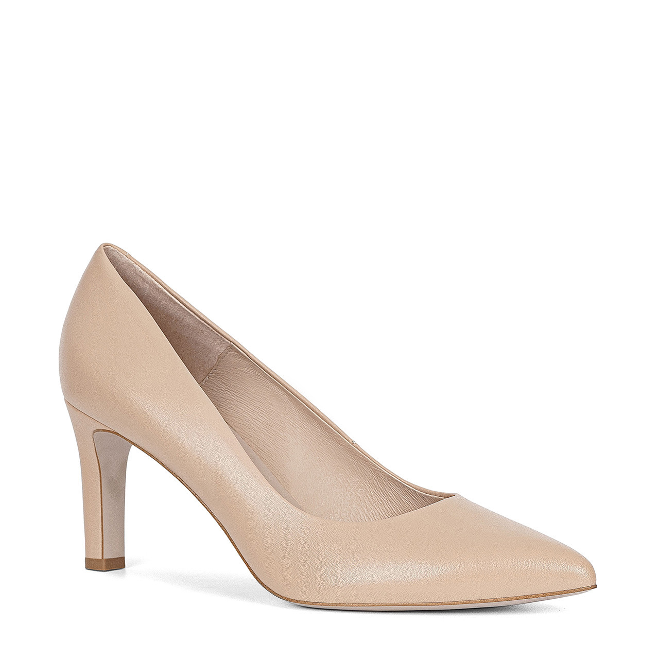Classic beige pumps with a stable high heel