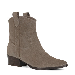 Slip-on coffee boots with a low heel made of natural velour leather