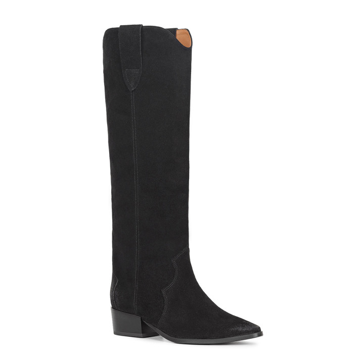 Black velour low-heeled boots