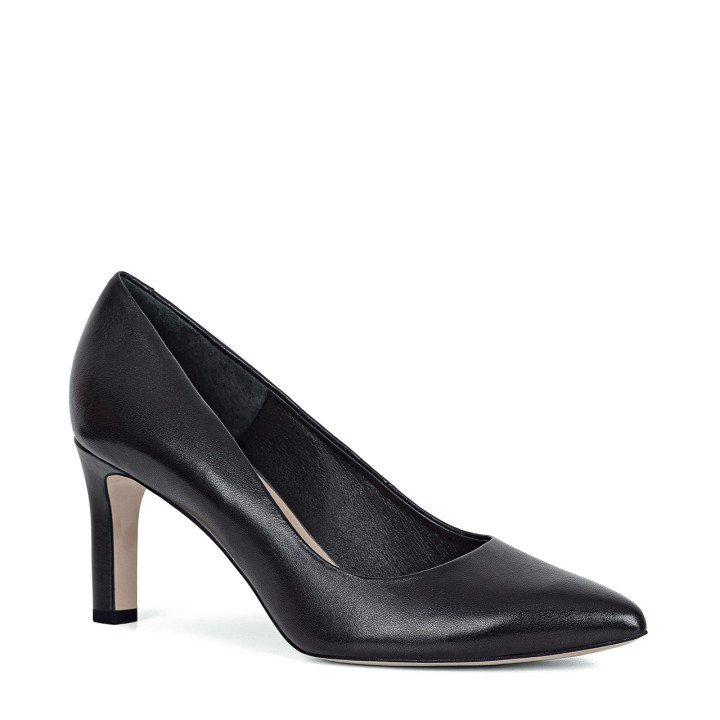 Black pumps with a stable high heel made of natural grain leather