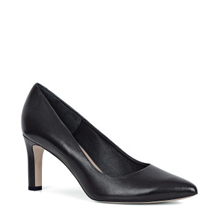 Black pumps with a stable high heel handmade of natural grain leather