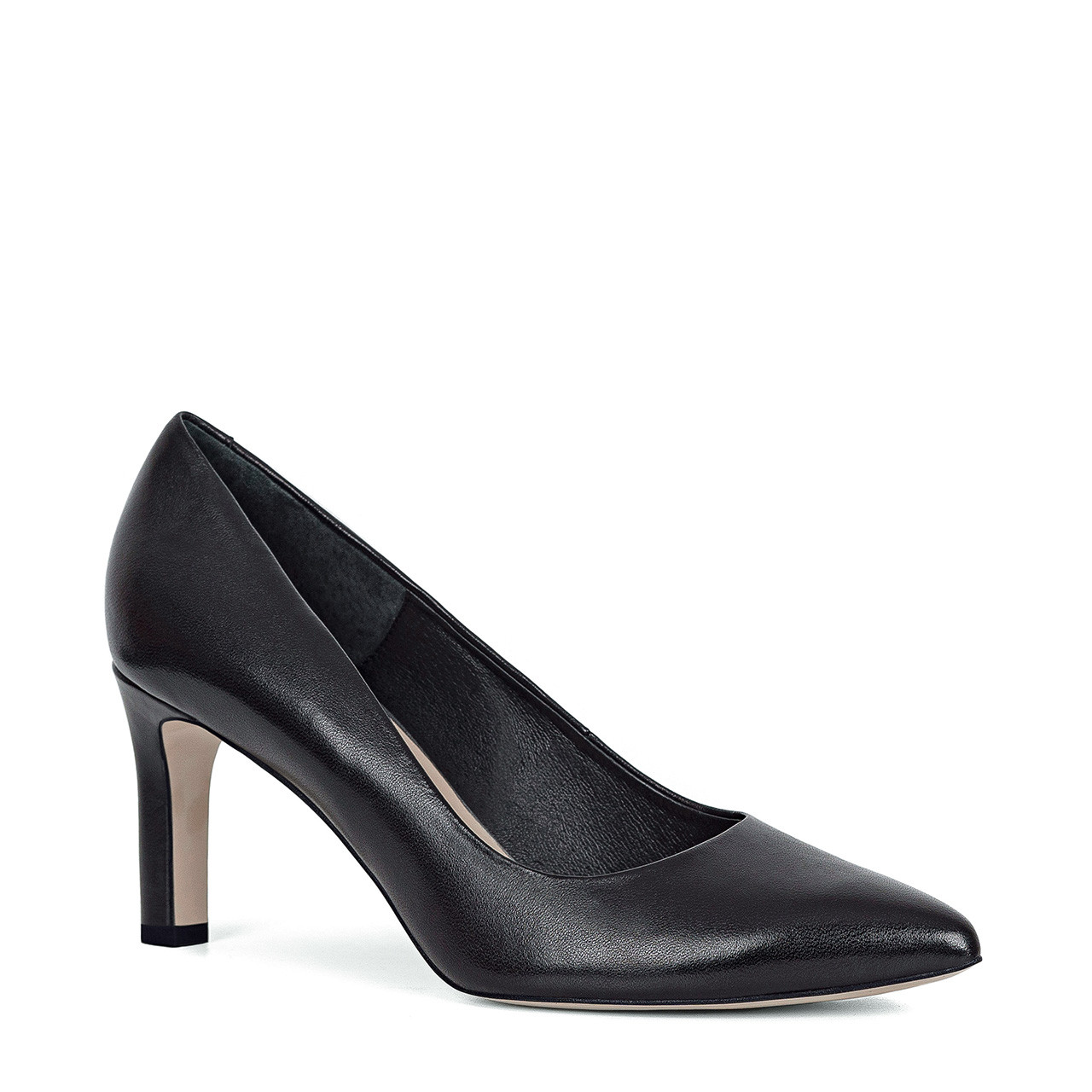 Black pumps with a stable high heel handmade of natural grain leather ...
