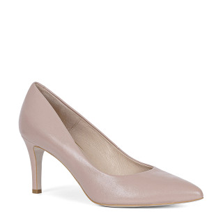 Beige high-heeled pumps made of genuine grain leather