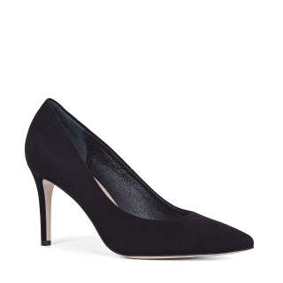 Black suede high-heeled pumps made of genuine leather