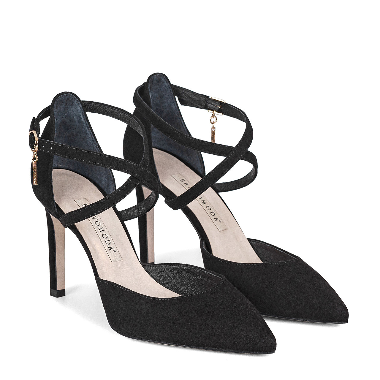 Criss Cross Point Toe Heeled Faux Suede Ankle Strap Pumps, Black Elegant High  Heel Single Shoes For Women With Solid Color Ankle Straps Buckle | SHEIN