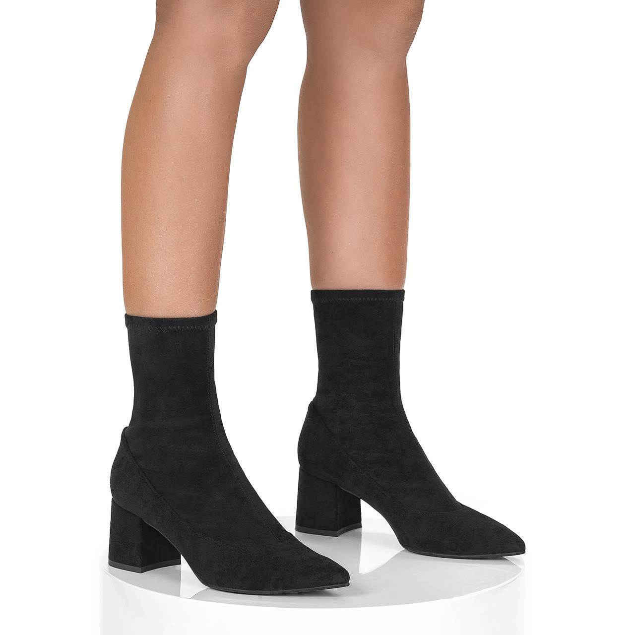 ROYAL SUEDE – BLACK GLITTER Low heel booties | miMaO ®