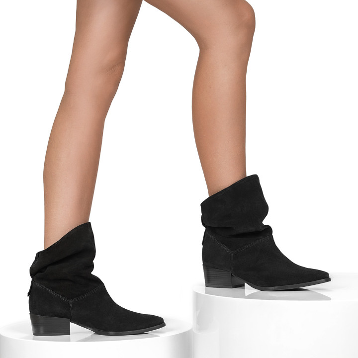 Black ankle boots with a loose upper