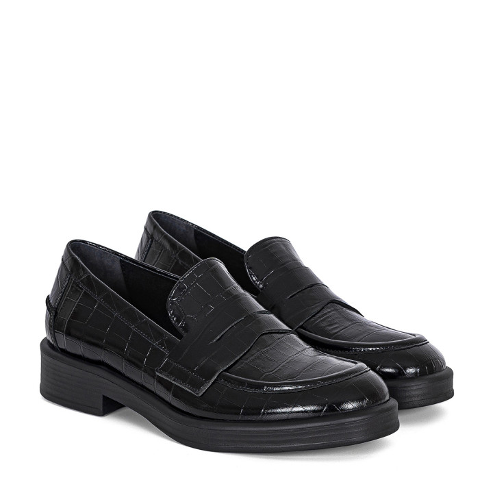 Black moccasins with a flat sole