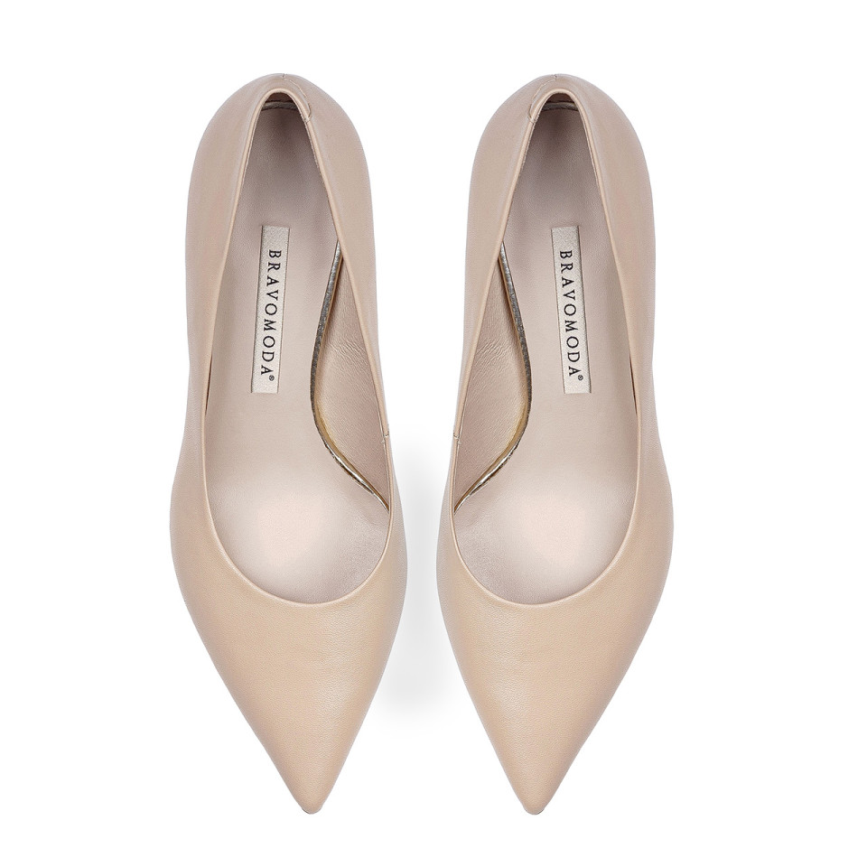 Elegant beige low-heeled pumps