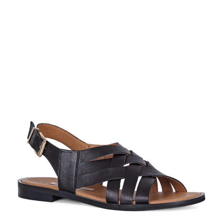 Flat sandals made of black natural grain leather