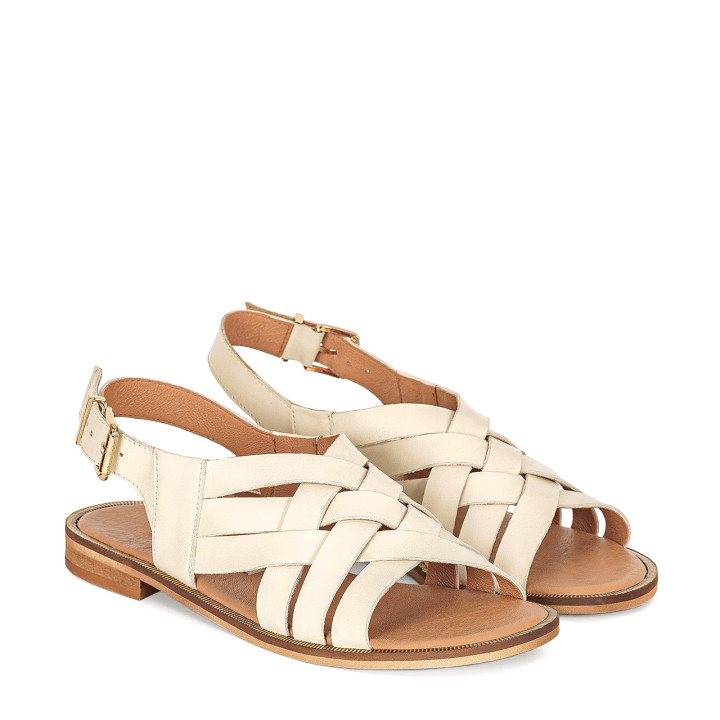 Cream sandals with a flat sole