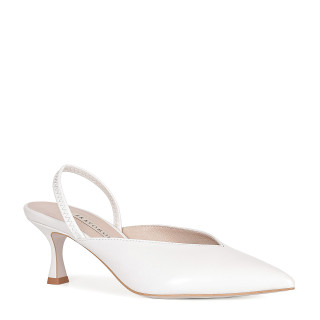 White wedding pumps with an open heel made of natural grain leather