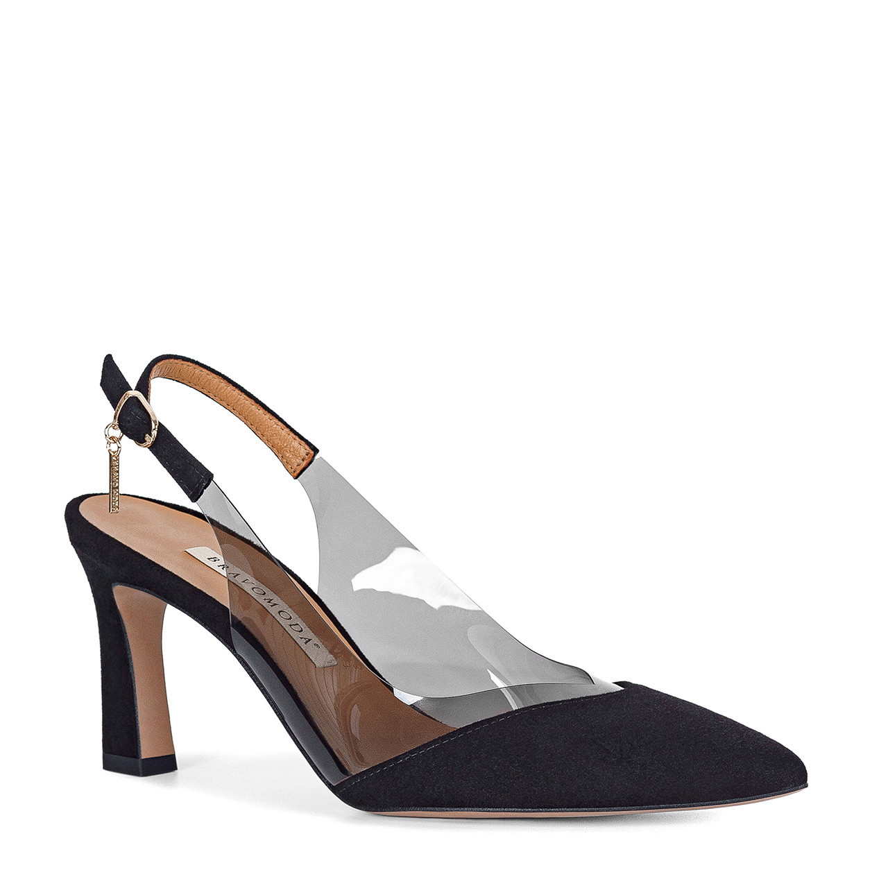 Black suede high-heeled pumps made of genuine leather - BRAVOMODA